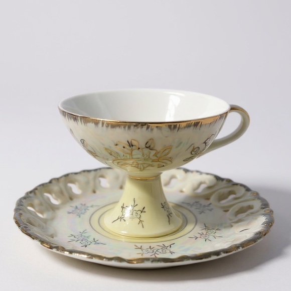 Lusterware tea cup and saucer, iridescent, shimmering, vintage, pedestal cup - Picture 1 of 4